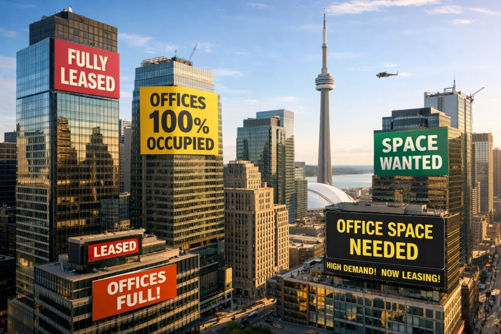 Toronto downtown office buildings showing high demand for commercial office space in 2026 — Allen Mayer commercial real estate broker